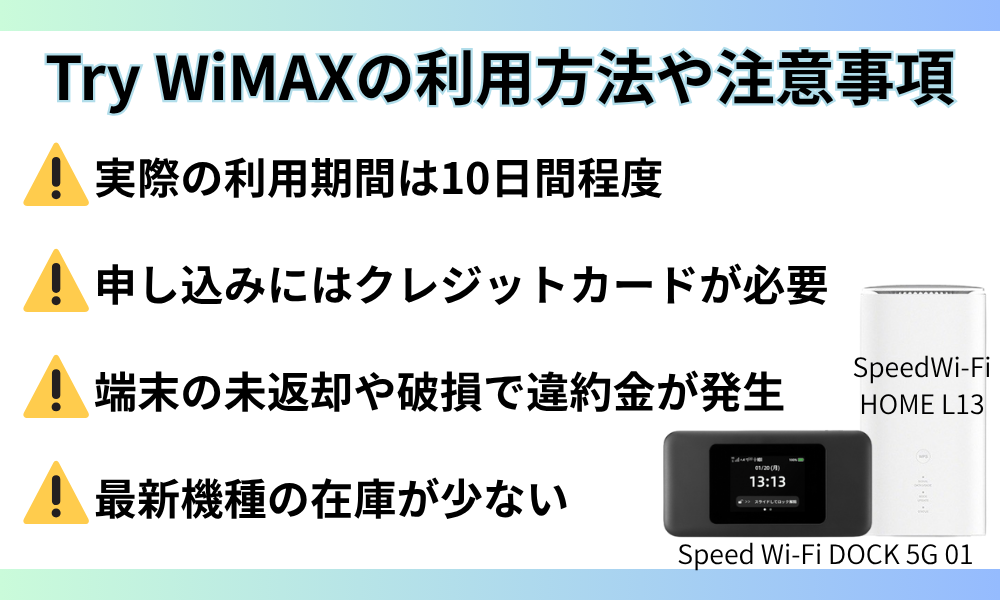 Try WiMAXの利用方法や注意事項
