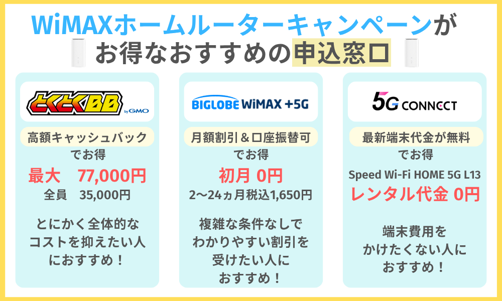 WiMAXのホームルーターキャンペーンがお得な申込窓口