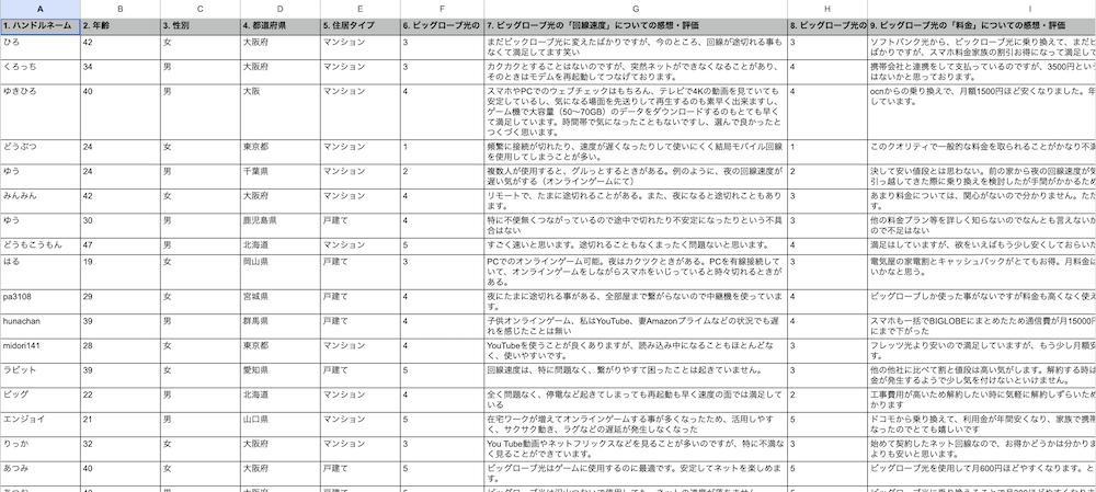ビッグローブ光 アンケート