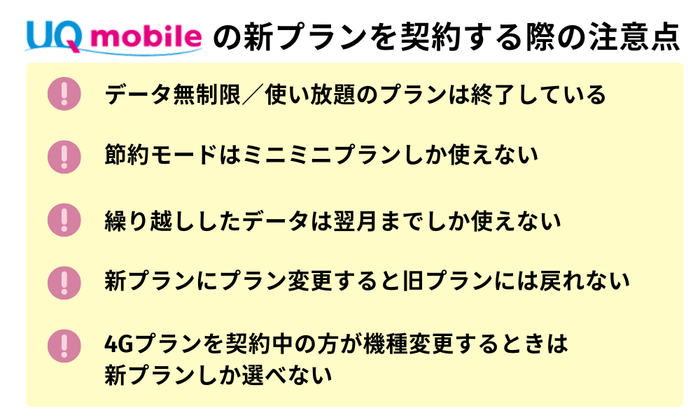 UQモバイルの新プランを契約時の注意点