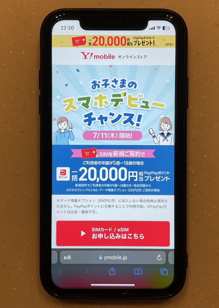 ワイモバイル SIM契約 5〜18歳