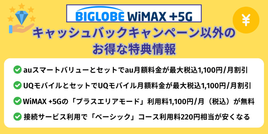 BIGLOBE WiMAXキャッシュバックキャンペーン以外のお得な特典情報