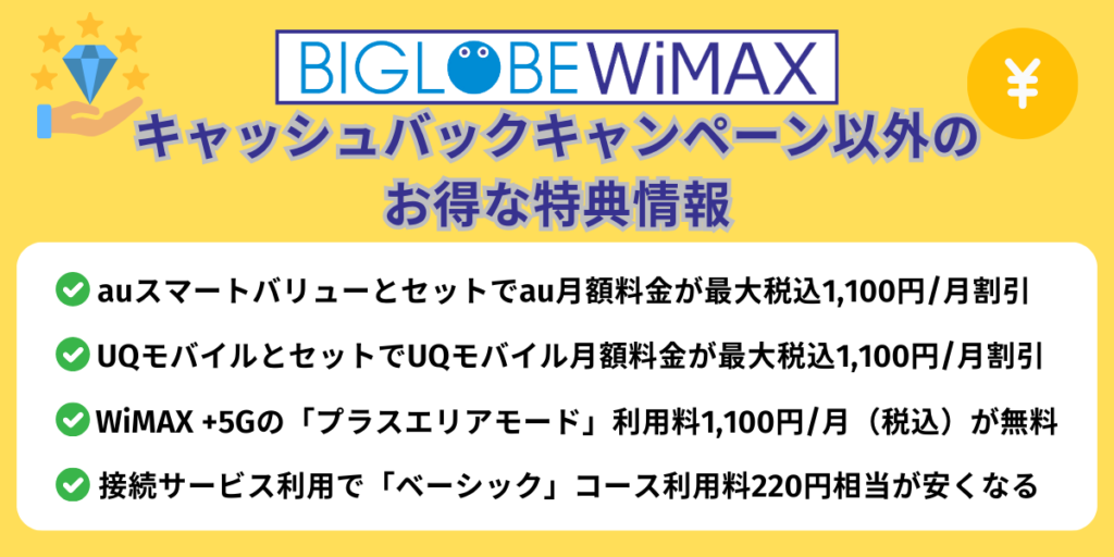 BIGLOBE WiMAXキャッシュバックキャンペーン以外のお得な特典情報