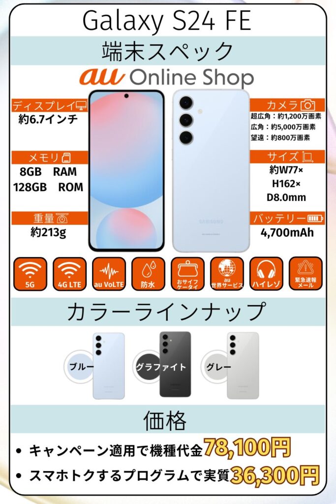 Galaxy S24 FE端末スペック