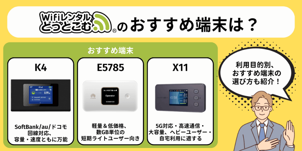 WiFiレンタルどっとこむのおすすめ端末は？