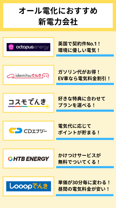 オール電化住宅におすすめの新電力会社
