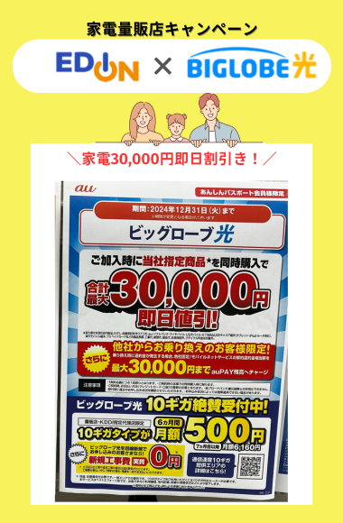 ビッグローブ光家電量販店のキャンペーン