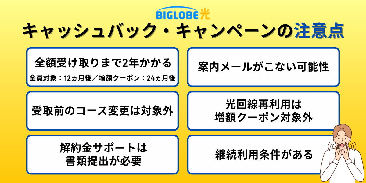 ビッグローブ光キャッシュバック・キャンペーンの注意点