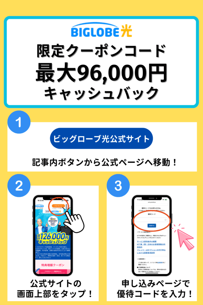 クーポンコード入力追加キャッシュバック