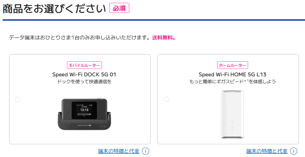 BIGLOBE WiFi申し込み画面2