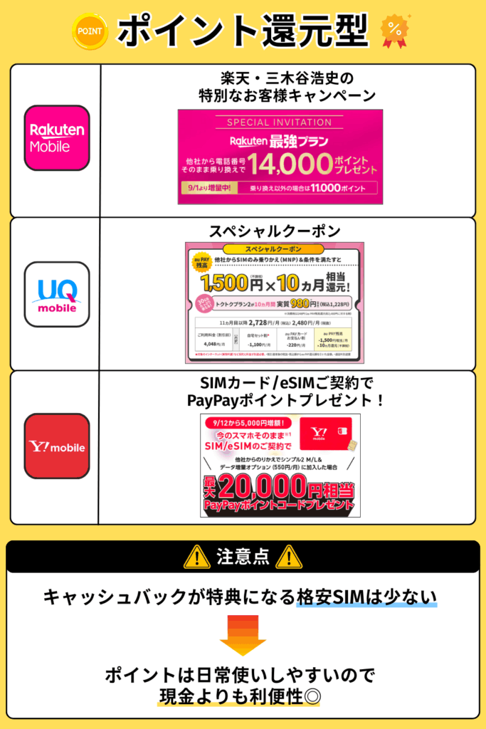 格安SIMキャンペーン ポイント還元型