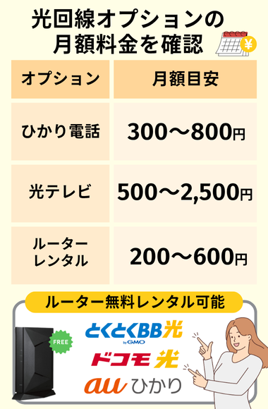 光回線オプションの月額比較