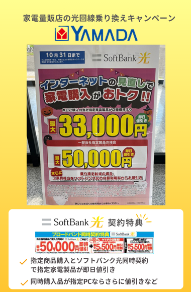 光回線の乗り換えキャッシュバックキャンペーン:ヤマダ電機
