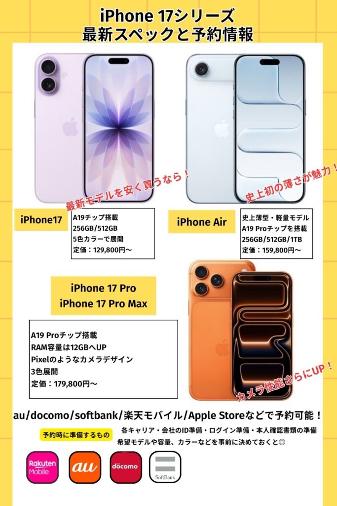 iPhone 17シリーズのスペックまとめ