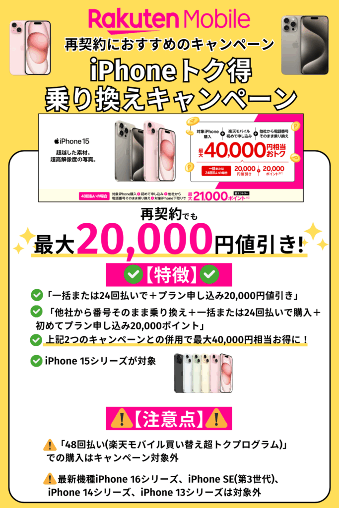 楽天モバイル 再契約 iPhone トク得乗り換えキャンペーン