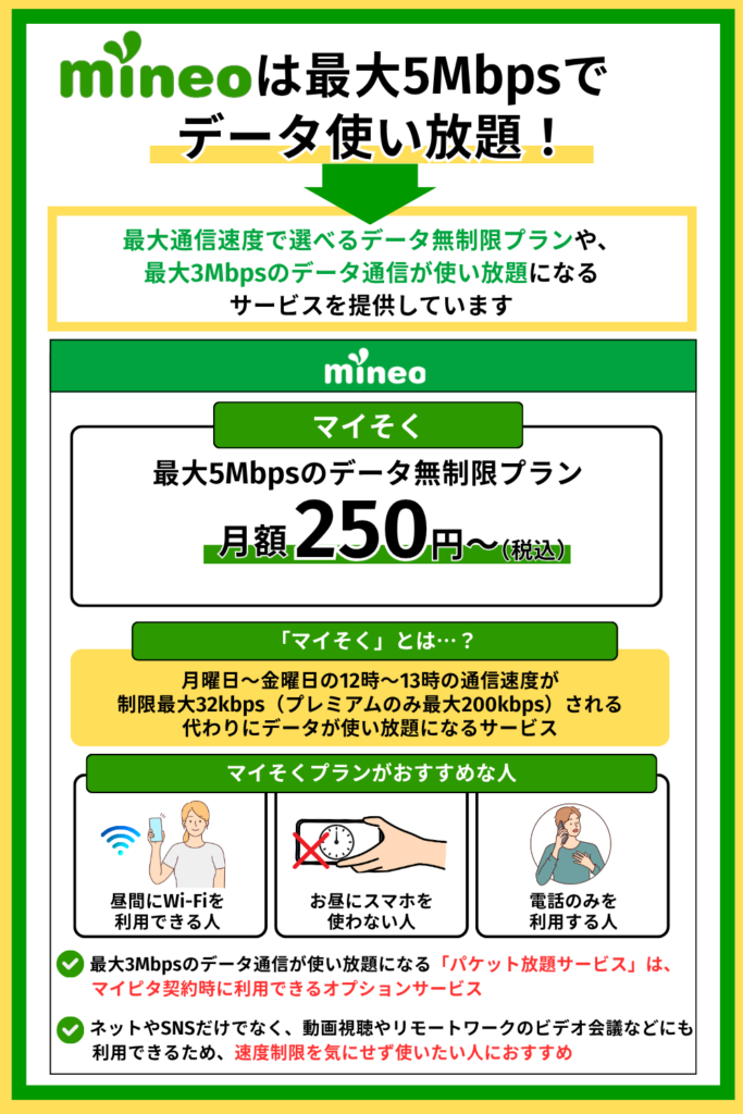 mineoは最大1.5Mbpsでデータ使い放題！