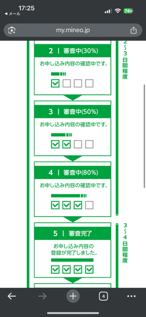 mineo申し込み完了画面4