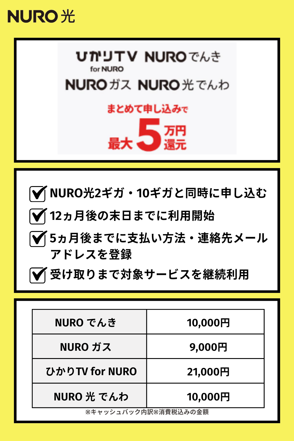 NURO光のキャンペーン「オプション申し込みで最大5万円キャッシュバック」