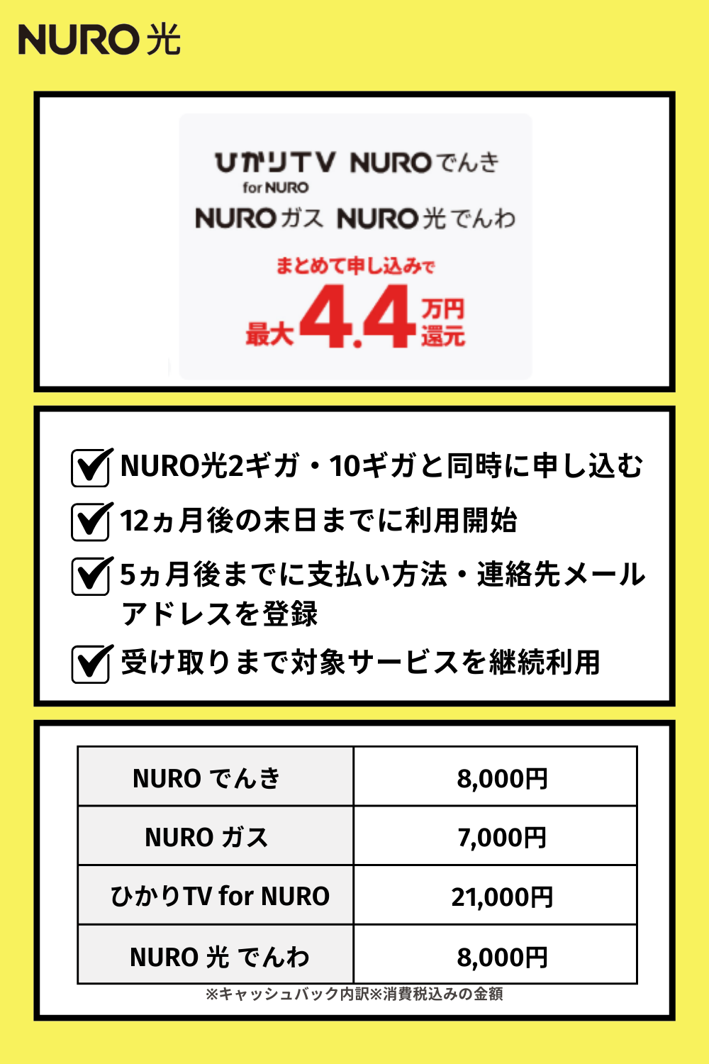 NURO光のキャンペーン「オプション申し込みで最大44,000円キャッシュバック」