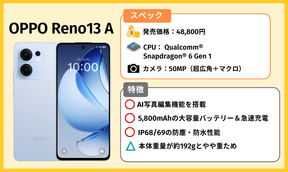 OPPO Reno13 Aの端末情報