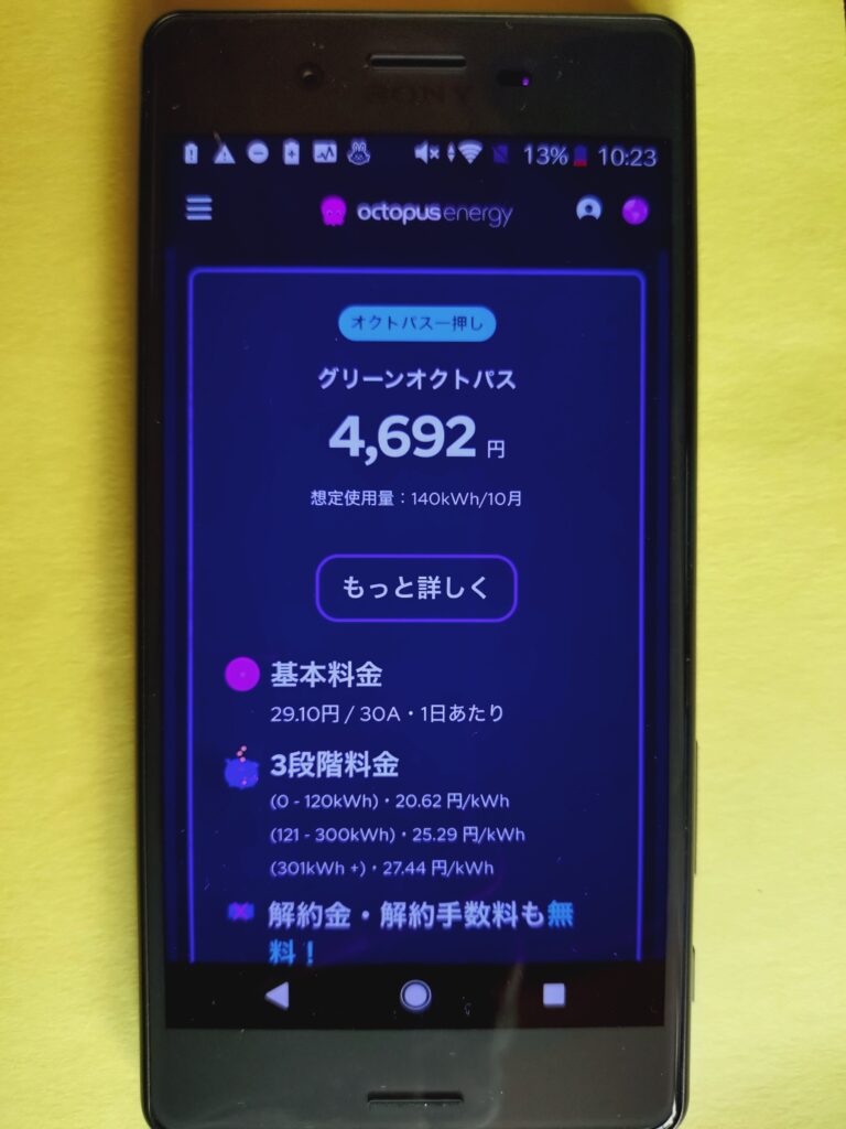 オクトパスエナジー 申し込み画面
