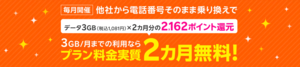 プラン料金実質2ヶ月無料（2,162ポイント還元）