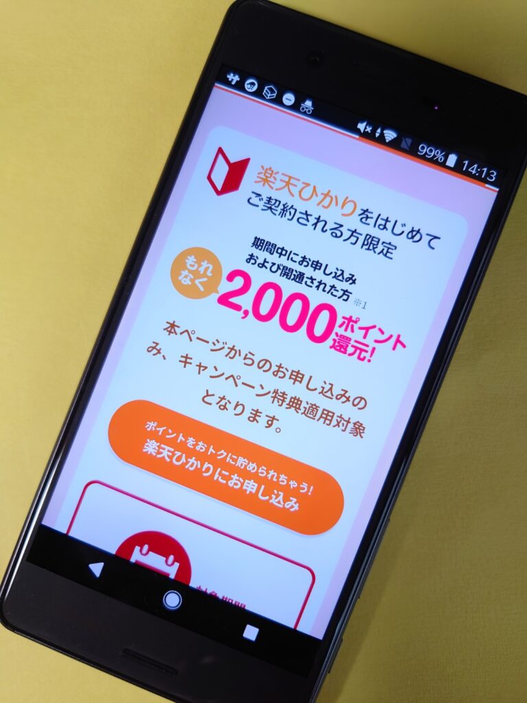 楽天ひかりキャンペーンの初めて申し込みで楽天ポイントプレゼント