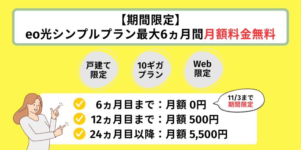 eo光シンプルプラン最大6ヵ月間月額料金無料