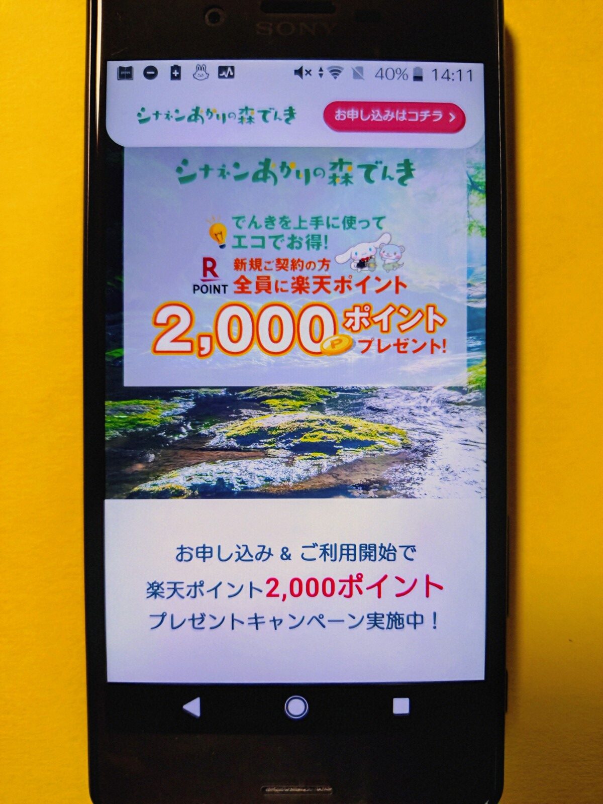 シナネンあかりの森でんき　トップ画像