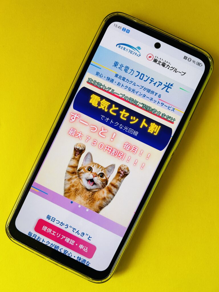 東北電力フロンティア光のトップ画面