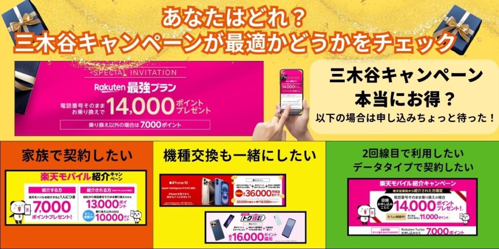 あなたはどれ？三木谷キャンペーンが最適などうかをチェック