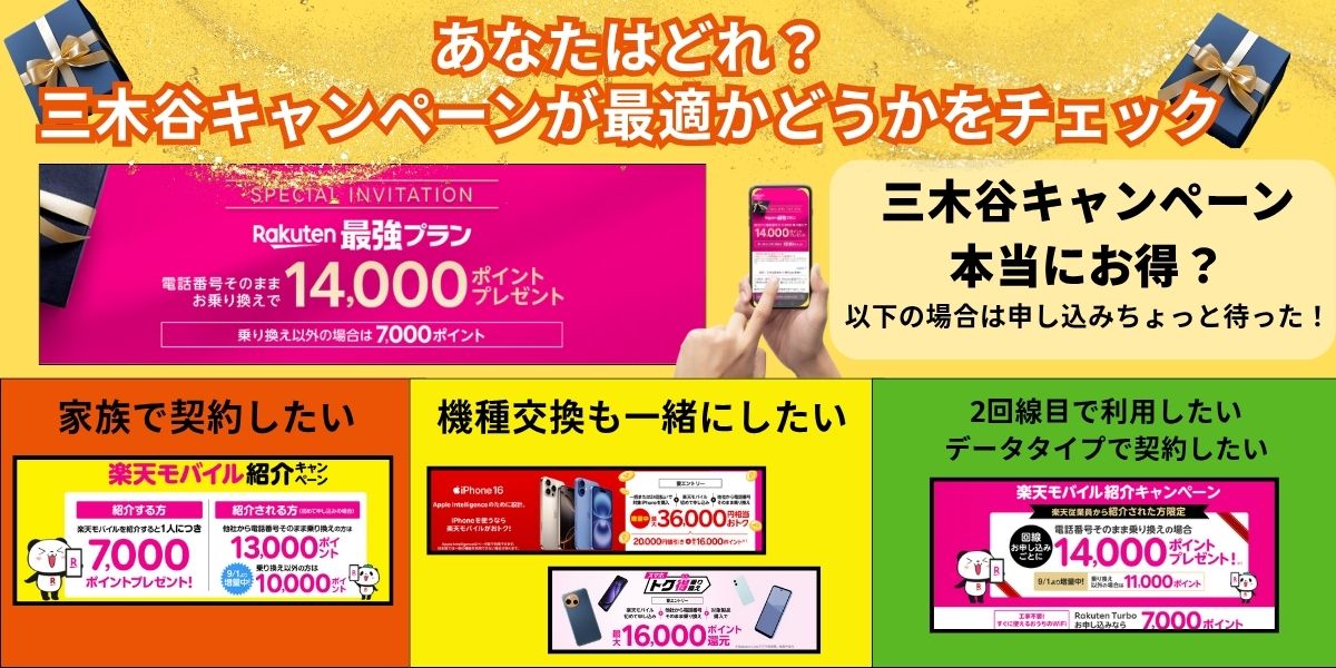 あなたはどれ？三木谷キャンペーンが最適などうかをチェック