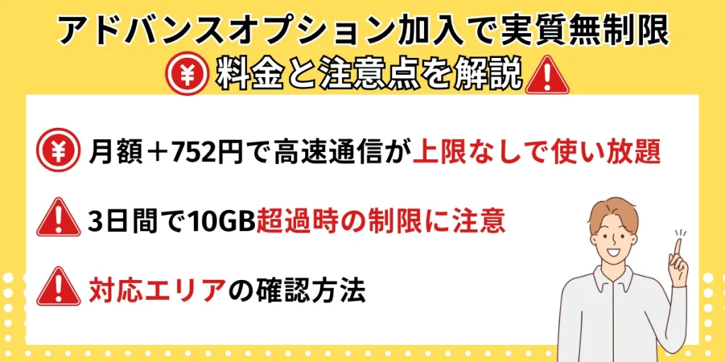 アドバンスオプション加入で実質無制限｜料金と注意点を解説