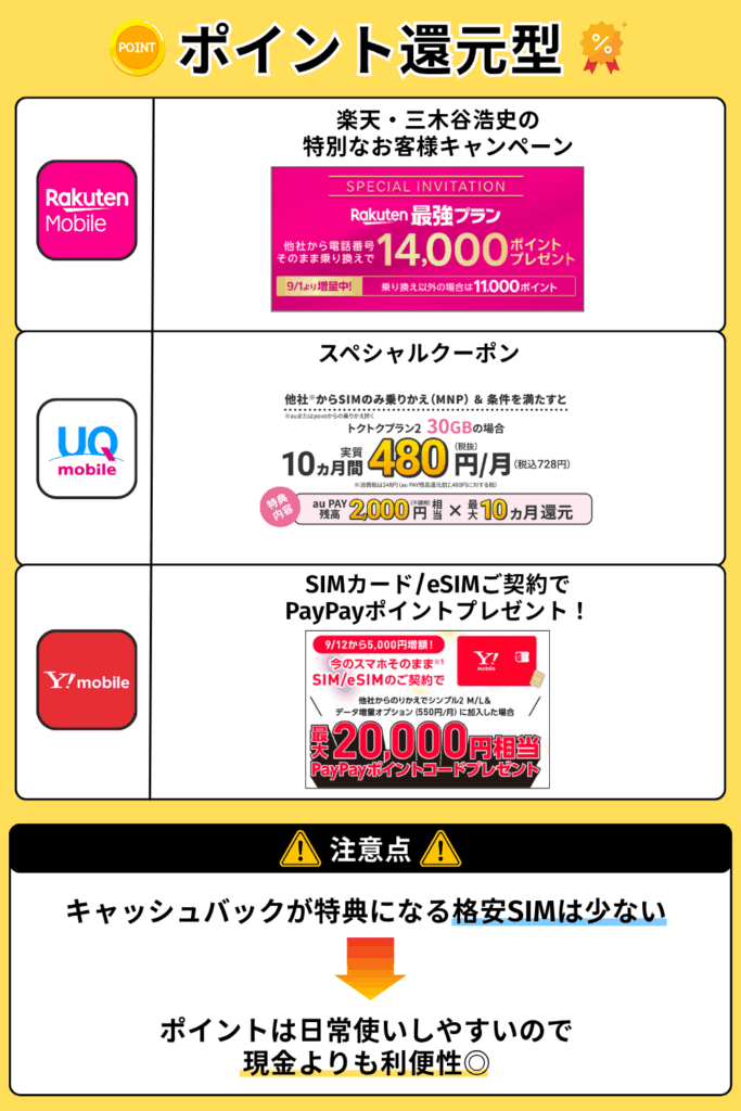 格安SIMキャンペーン　ポイント還元型
