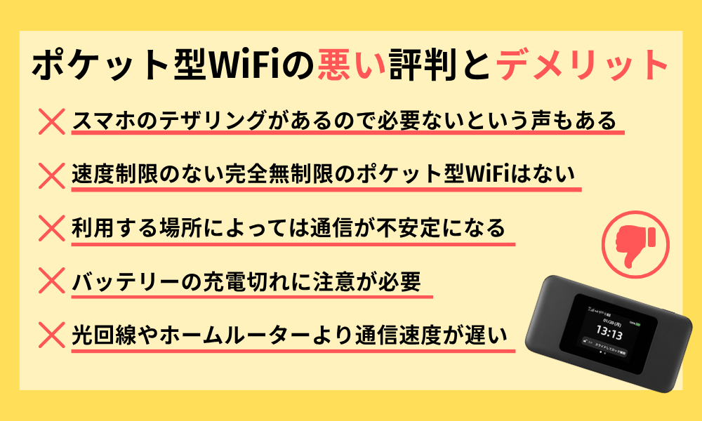 ポケット型WiFiの悪い評判とデメリット