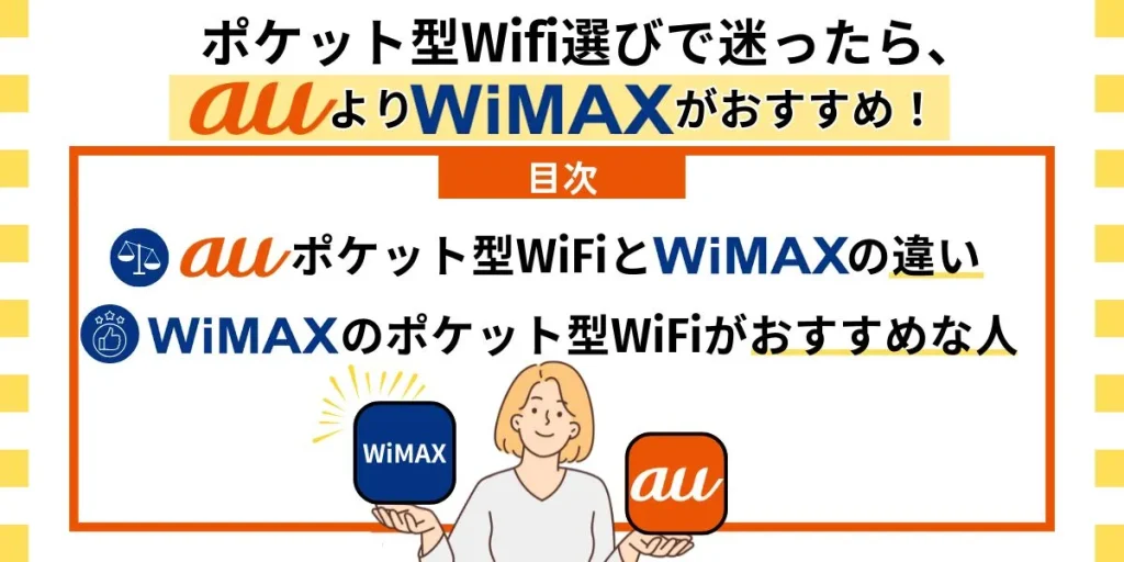 ポケット型ワイファイはauよりワイマックスがおすすめ