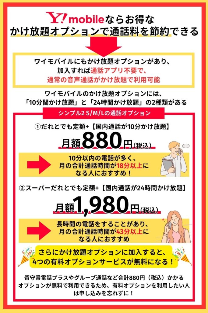 ワイモバイルならお得なかけ放題オプションで通話料を節約できる