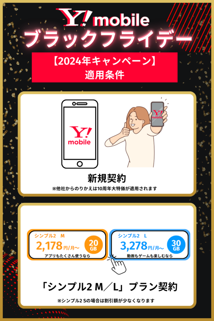 ワイモバイルブラックフライデー2024のキャンペーン適用条件