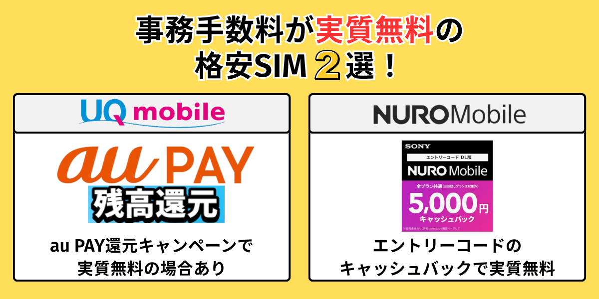 事務手数料が実質無料の格安SIM2選！