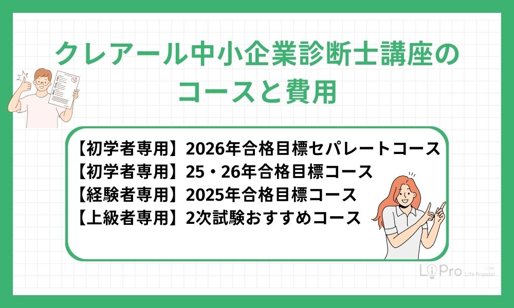 クレアール中小企業診断士講座のコースと費用