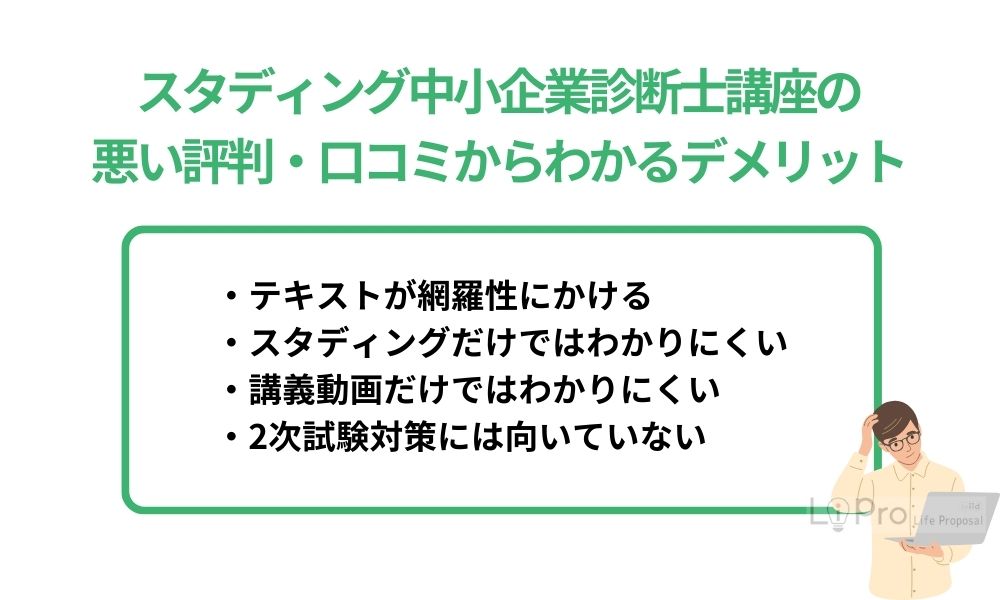 スタディング中小企業診断士講座の悪い評判・口コミからわかるデメリット