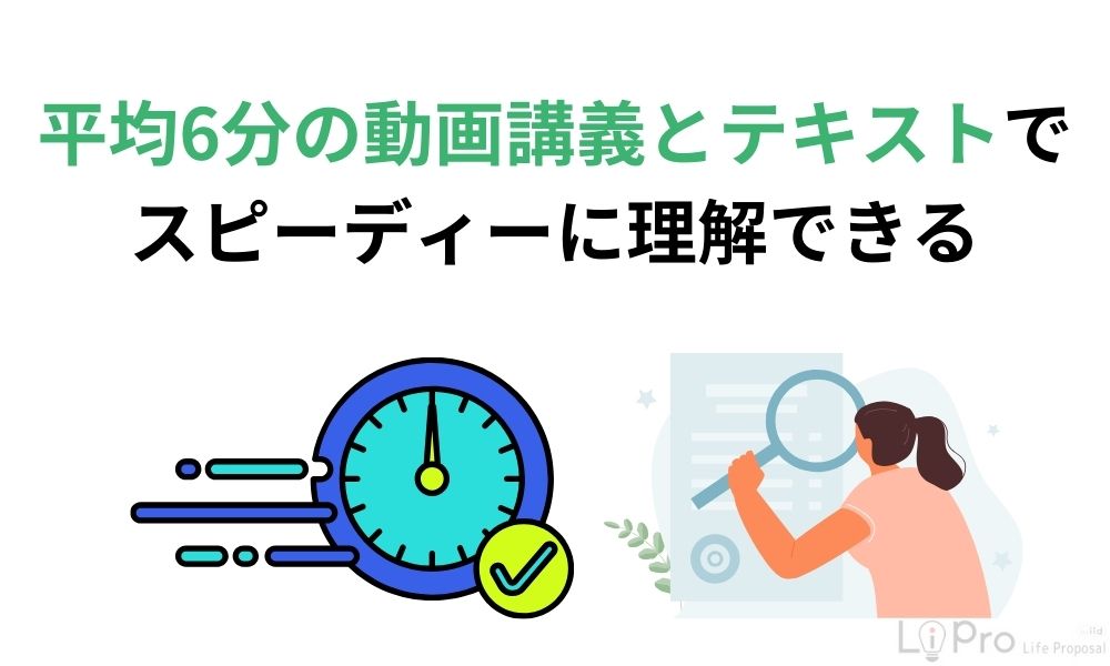 平均6分の動画講義とテキストでスピーディーに理解できる