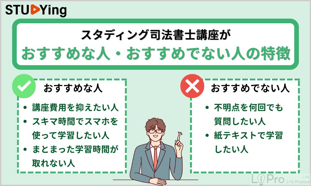 スタディング司法書士講座がおすすめな人・おすすめでない人の特徴