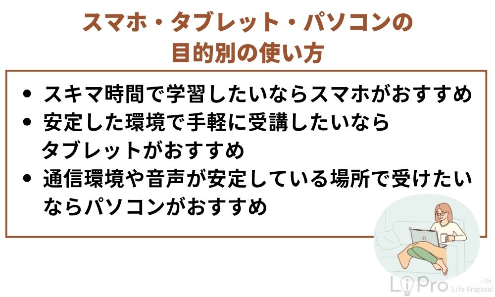 スマホ・タブレット・パソコンの目的別の使い方