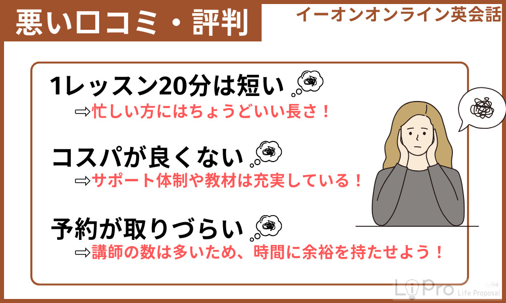 イーオンオンライン英会話の悪い口コミ・評判