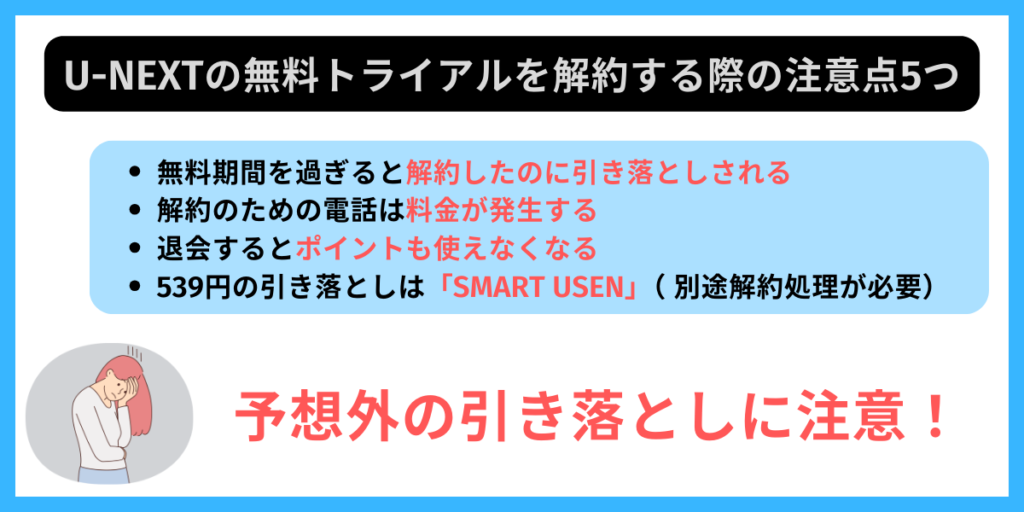 U-NEXT 無料トライアル 解約 5つの注意点