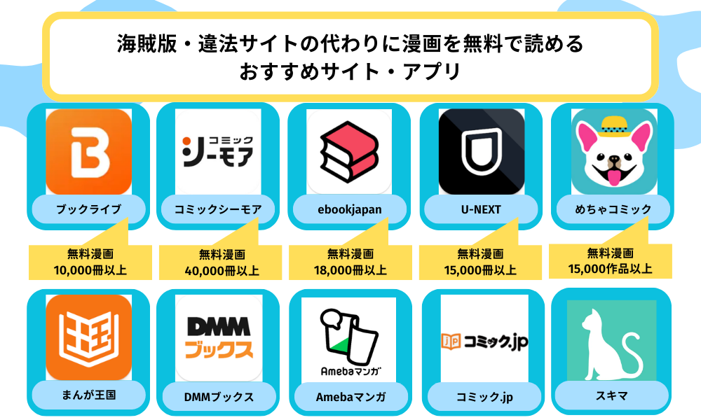 海賊版・違法サイトの代わりに漫画が無料で読めるサイト