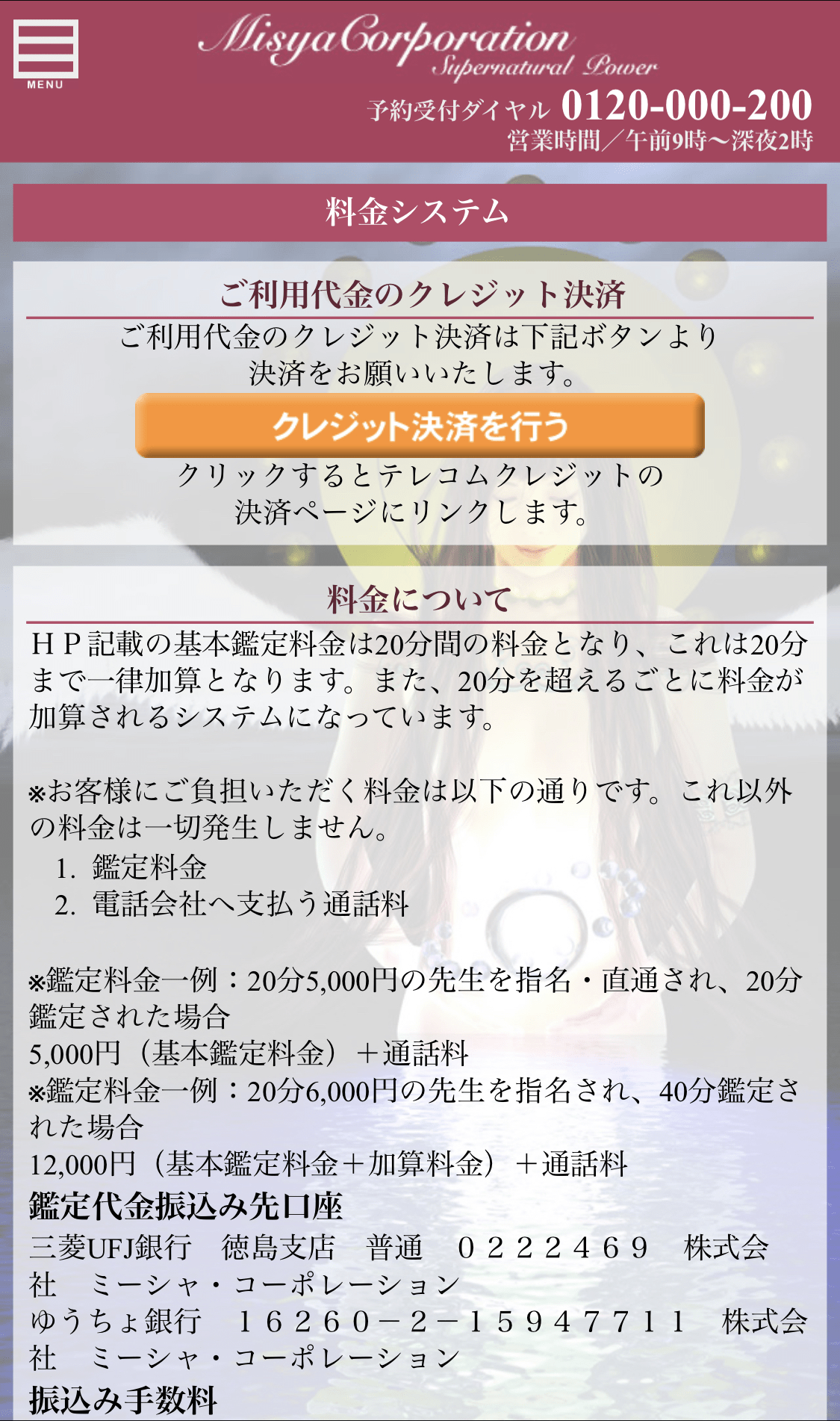 料金システム ミーシャ・コーポレーション