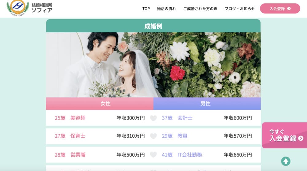 結婚相談所ソフィアのHP