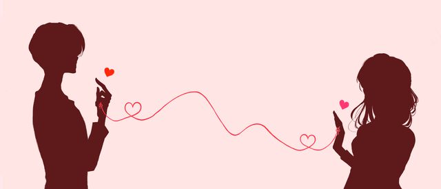 赤い糸で結ばれる男女のシルエットイラスト